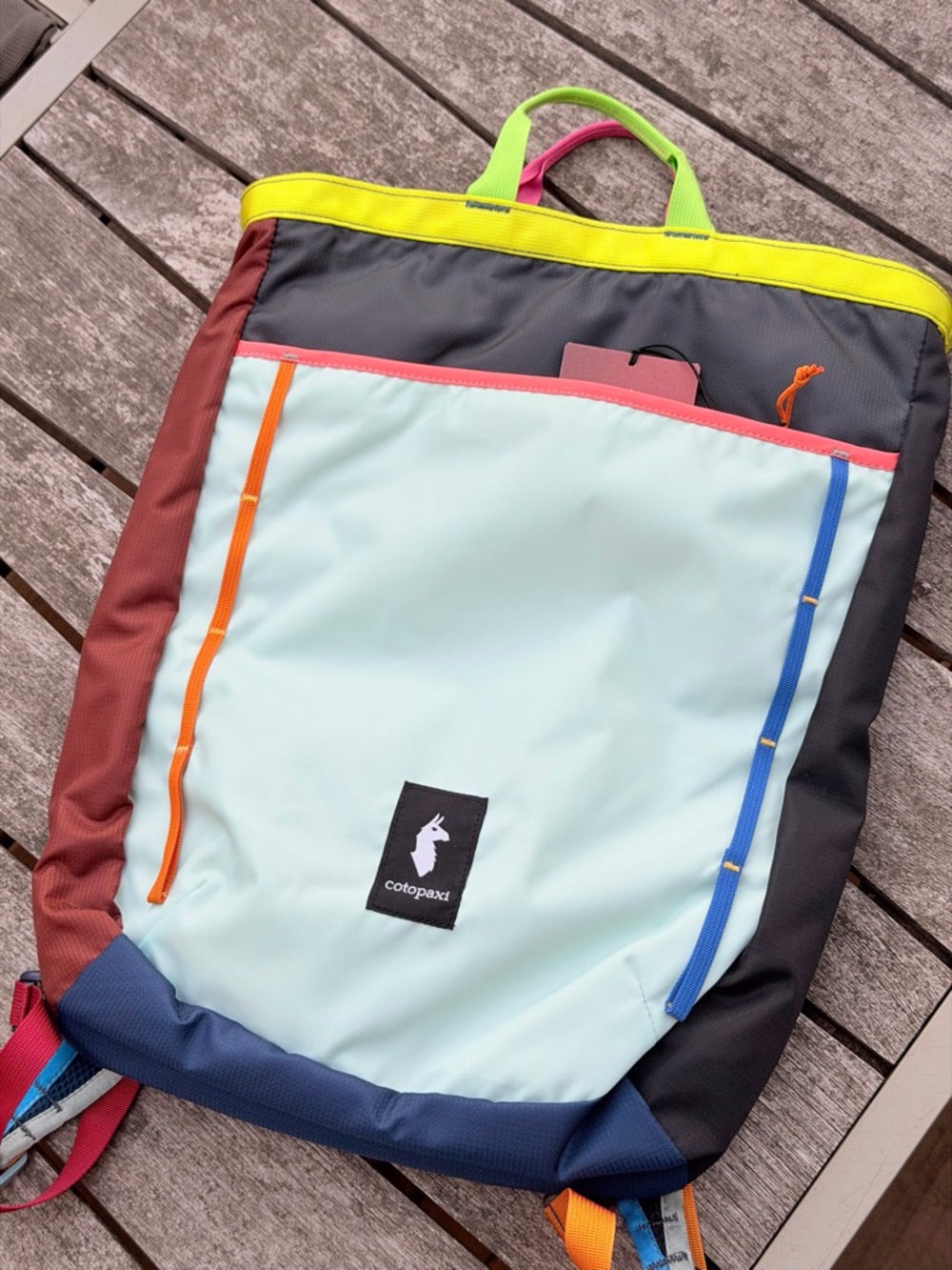 Cotopaxi TODO CONVERTIBLE 16L TOTE Del Día — Light Blue, Yellow, Green,